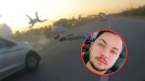 Vídeo forte flagra motociclista que morreu ao bater em carro e ser arremessado em rodovia - Imagem: reprodução redes sociais