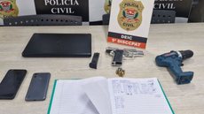 A operação foi realizada pela 5ª Delegacia da Disccpat, que investiga roubos a bancos e busca identificar possíveis comparsas do suspeito - Imagem: Reprodução/Policia civil