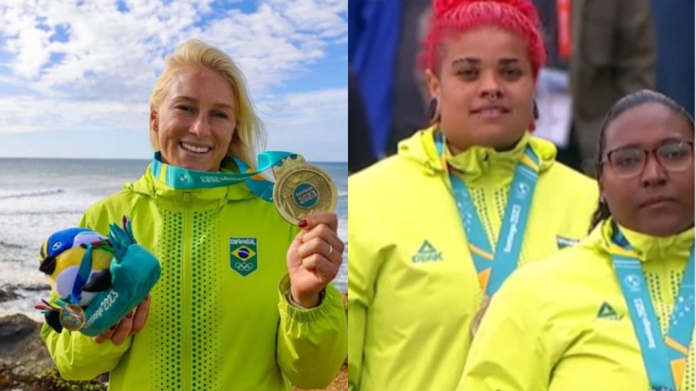 Após conquistar mais três medalhas de ouro, o Brasil ultrapassou o México e Canadá e saltou para a segunda colocação no quadro de medalhas - Imagem: Reprodução/Instagram @tatiwest e @atletismo.brasil
