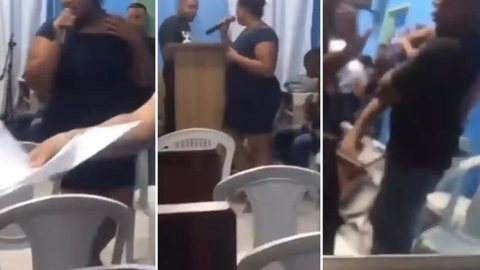 Esposa de pastor expõe traição do marido durante culto; vídeo viraliza - Imagem: Reprodução/X