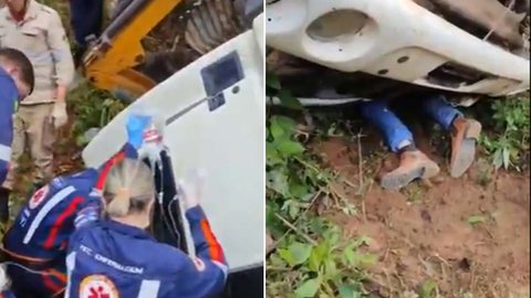 Jovem de 18 anos vai parar embaixo de caminhão durante acidente grave - Foto: Reprodução / Globo