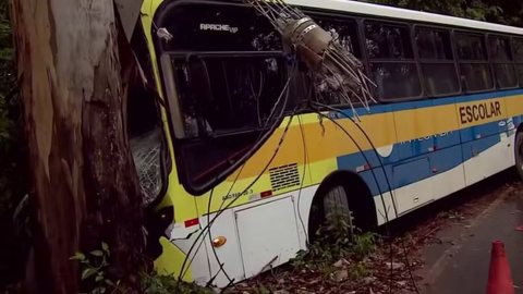 Acidente com ônibus escolar fere seis crianças em Itatiba - Imagem: Reprodução / TV TEM