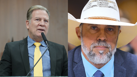 Deputados Major Araújo e Amauri Ribeiro protagonizaram forte discussão durante sessão da Alego, encerrada após intervenção da Polícia Legislativa - Imagem: Reprodução