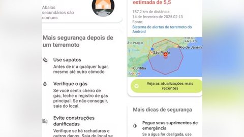 Alerta de terremoto é enviado para moradores de Ubatuba - Imagem: Reprodução