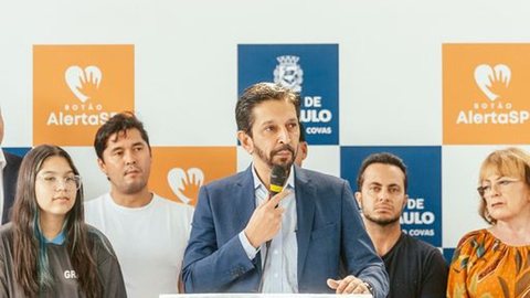 Prefeito Ricardo Nunes (MDB) em evento de lançamento do "Botão AlertaSP" - Imagem: divulgação/Prefeitura de São Paulo