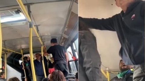 A cena das agressões contra os adolescentes foi gravada por testemunhas dentro do ônibus - Imagem: reprodução/YouTube