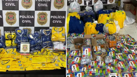 Material falsificado da Copa, incluindo álbuns, é apreendido em ação - Imagem: Divulgação/Polícia Civil
