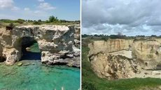 O Arco Sant’Andrea, conhecido por pedidos de casamento, foi destruído após fortes tempestades no litoral da Puglia. - Imagem: Reprodução
