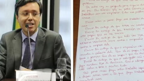 Artur Gomes da Silva Neto e a suposta carta escrita por ele que foi anexada ao pedido de prisão preventiva - Imagem: Reprodução/TV Globo
