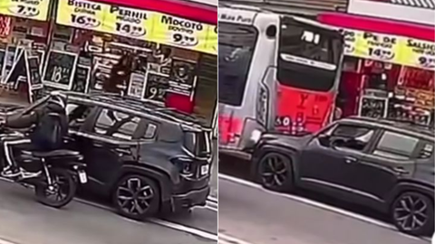 Após disparo, motorista bateu o carro em um ônibus na via - Imagem: Reprodução | Redes Sociais
