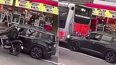 Após disparo, motorista bateu o carro em um ônibus na via - Imagem: Reprodução | Redes Sociais