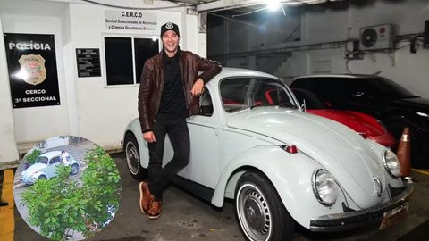 Ator Leandro Lima celebra recuperação do Fusca "Diamante" roubado em São Paulo - Imagem: Reprodução / @AgNews