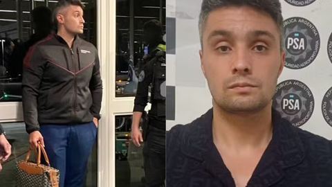 Gabriel Spalone foi preso novamente ao desembarcar no aeroporto de Ezeiza, na Grande Buenos Aires - Imagem: Reprodução | TV Globo