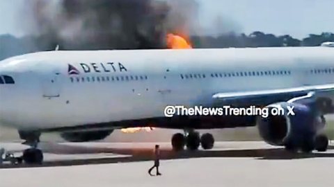 Imagens mostram chamas intensas no motor da aeronave, enquanto a equipe de bordo agiu rapidamente para garantir a segurança dos passageiros. - Imagem: Reprodução | Redes Sociais