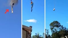 Um balão tripulado pegou fogo e caiu em Praia Grande, resultando em pelo menos oito mortes e dois sobreviventes - Imagem: Reprodução/ Redes sociais