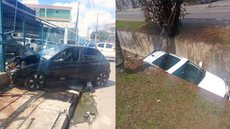 Batida violenta lança carro dentro de córrego em SP - Imagem: Reprodução / TV Diário / Aniele Santos