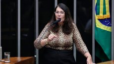 Durante encontro da pré-campanha de Flávio Bolsonaro, Bia Kicis afirmou que Alexandre de Moraes e a esquerda são responsáveis pela divisão no campo conservador e defendeu a união da direita para as eleições de 2026. - Imagem: Zeca Ribeiro / Câmara dos Deputados