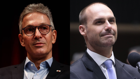 Eduardo Bolsonaro reagiu às críticas de Romeu Zema contra Flávio Bolsonaro e defendeu um rompimento político com o Partido Novo - Imagem: Reprodução