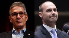 Eduardo Bolsonaro reagiu às críticas de Romeu Zema contra Flávio Bolsonaro e defendeu um rompimento político com o Partido Novo - Imagem: Reprodução