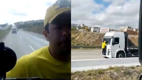 Vídeo que mostra Bolsonarista pendurado em para-brisa de caminhão viraliza na web - Imagem: reprodução Twitter