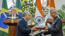 Presidente Lula durante cerimônia de troca de atos assinados com o Governo da Índia, na Sala Kailash da Casa Hyderabad. Nova Delhi. - Imagem: Reprodução/PR.