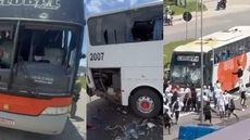Torcedores do Santos destroem ônibus do Internacional durante emboscada - Imagem: Reprodução