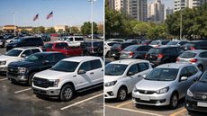 Nos Estados Unidos picapes e SUVs dominam as ruas e no Brasil prevalecem os compactos e econômicos. - Imagem: Reprodução.