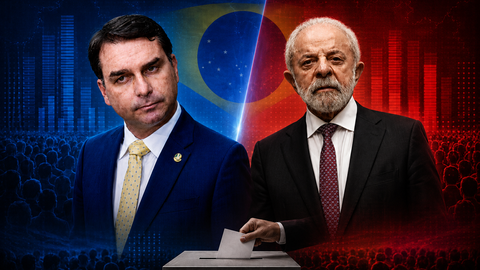 O presidente Luiz Inácio Lula da Silva e o senador Flávio Bolsonaro aparecem como os principais nomes testados pela Quaest em eventual disputa presidencial de segundo turno em 2026 - Imagem: Reprodução
