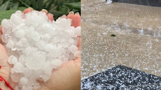 Pedras de gelo cobriram o asfalto em Osasco após temporal - Imagem: Reprodução | Redes Sociais