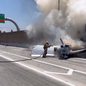 Testemunhas registaram momento em que aeronave pega fogo, após se chocar com caminhão - Imagem: Divulgação/The Corona Fire Department