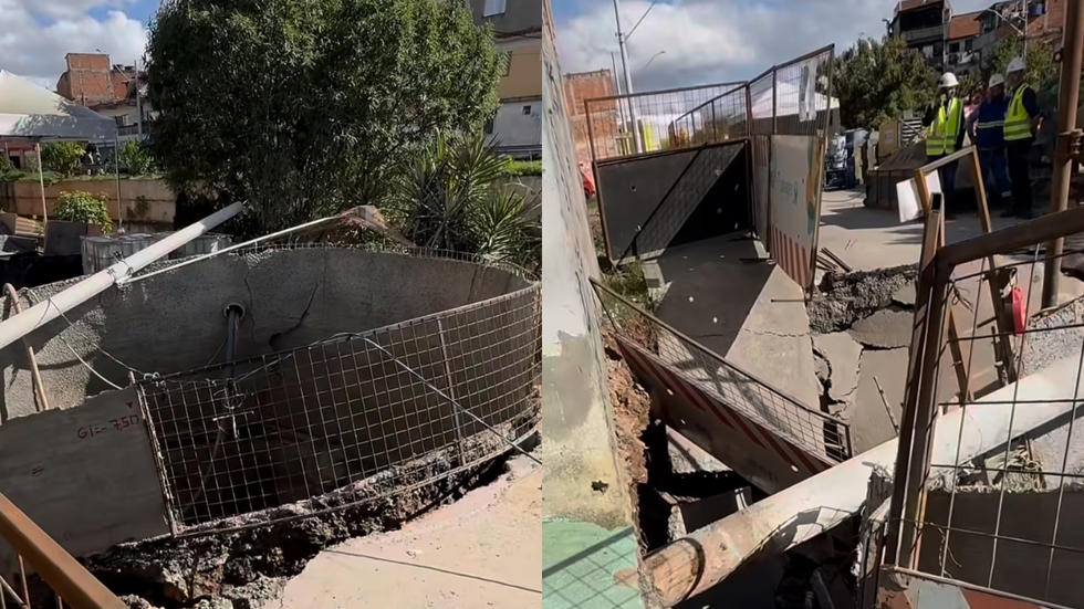 Cratera aberta durante obra da Sabesp interdita três casas em Osasco