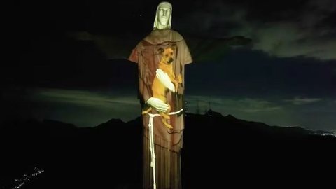 Projeção no Cristo Redentor chama atenção para a adoção responsável - Imagem: Reprodução/Twitter