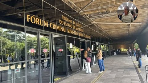 Fórum Criminal da Barra Funda, local onde ocorreu o julgamento do empresário - Imagem: Reprodução / TV Globo / Lucas Jozino