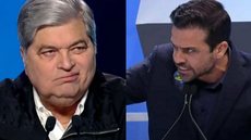 A ação veio da defesa do apresentador após a ‘cadeirada’ - Imagens: Reprodução / BlueSky / ‪@deluccawilliam.bsky.social‬ / @calejon.bsky.social‬