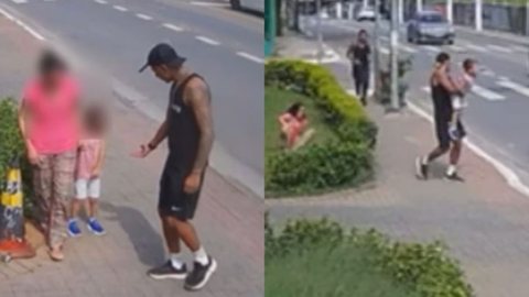 Defesa de homem que tentou sequestrar criança alega insanidade mental - Imagem: Reprodução / Câmera de Segurança