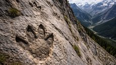 Marcas de plateossauros, herbívoros do Triássico, foram preservadas em lama - Imagem gerada por IA