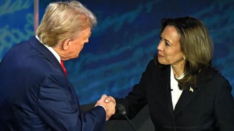 Donald Trump e Kamala Harris. - Imagem: Reprodução | Brasil De Fato