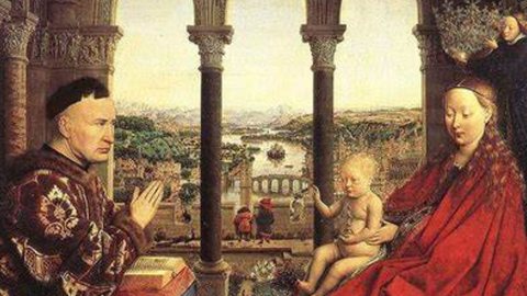 A Virgem do Chanceler Rodin (1435), de van Eyck – Realismo detalhado e domínio da luz - Imagem: Reprodução
