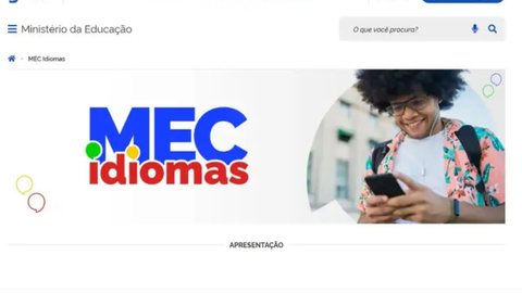 A plataforma também oferece recursos para professores e ações voltadas ao ensino de português para estrangeiros, ampliando o alcance educacional - Imagem: Reprodução/Print MEC