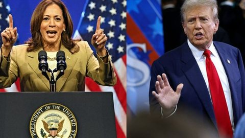 Em nova pesquisa eleitoral, Kamala aparece à frente de Trump - Imagem: Reprodução / BlueSky / @benelmescany.bsky.social