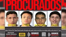 Portal dos Procurados divulgou cartaz dos quatro jovens denunciados pelo crime - Imagem: Divulgação / Disque Denúncia
