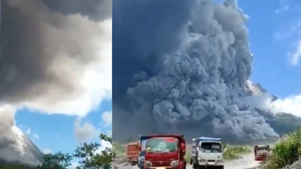 Um dos vulcões mais ativos do mundo, do monte Merapi, entrou em erupção e expeliu material vulcânico. - Imagem: reprodução I Twitter