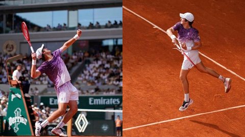 A derrota de Djokovic, um dos maiores tenistas da história, solidifica a ascensão de Fonseca no circuito profissional - Imagem: Reprodução/Pierre Froger/FFT; Clement Mahoudeau/FFT | @/rolandgarros