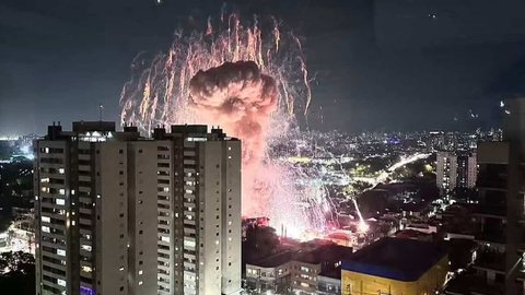 Imagens da explosão mostram nuvens de fumaça e estrondos de fogos de artifício, assustando a população local - Imagem: Reprodução | X (Twitter) - @hgomesandrade