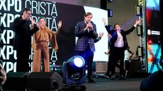 Pastor Edson Rebustini, da Bíblica da Paz, Adriana Barros, diretora executiva da Expo Cristã, Apóstolo Estevam Hernandes, da Igreja Renascer, e Pr. Robson Rodovalho, da Sara Nossa Terra - Imagem: Reprodução/ Getúlio Camargo