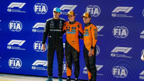 A corrida do GP da China começa às 4h deste domingo, com Hamilton vencendo a corrida sprint e Piastri na pole position - Imagem: Reprodução / X / @fia