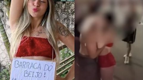 Raphaela Oliveira, de 22 anos, viralizou no TikTok com um vídeo sobre sua 'iniciativa' de cobrar R$ 5 por beijo nos bloquinhos de rua - Imagem: reprodução Twitter