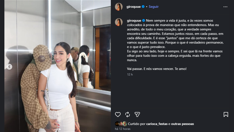 Giovanna Roque se manifesta nas redes sociais após prisão de MC Ryan SP - Imagem: Reprodução