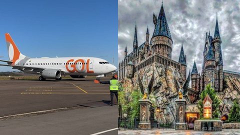 Gol lança avião com temática do Harry Potter; veja fotos - imagem: montagem reprodução Instagram @voegoloficial @universalorlando