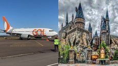 Gol lança avião com temática do Harry Potter; veja fotos - imagem: montagem reprodução Instagram @voegoloficial @universalorlando